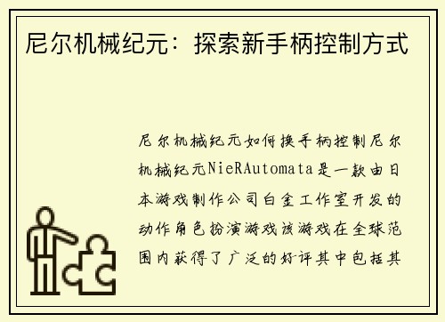 尼尔机械纪元：探索新手柄控制方式